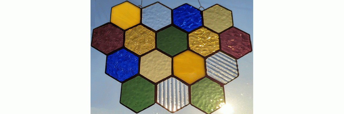 Hexagon Stained Glass Rainbow Colours